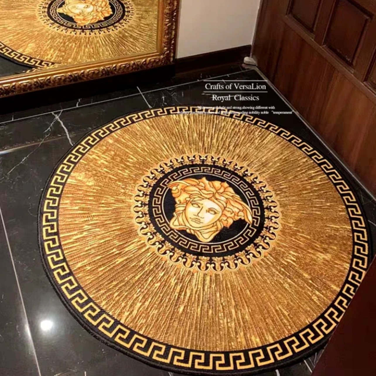 Shiny Gold Versace Medusa Luxury Modern Style Home Decoration Round Area Rugs (RV014)