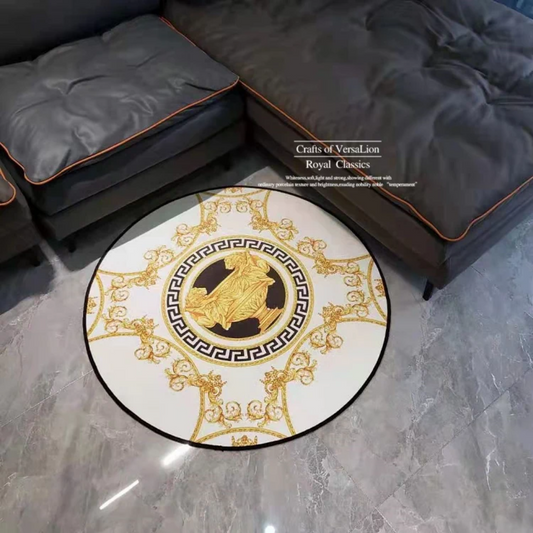 White Gold Versace Luxury Branded Logo Design Home Decoration Round Area Rugs (RV009)