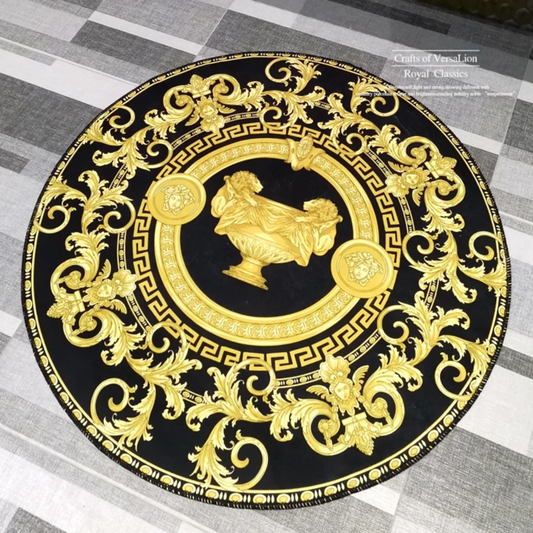 Luxury Style Modern Home Decoration Area Rugs Round Carpet Gold Versace Medusa (RV006)