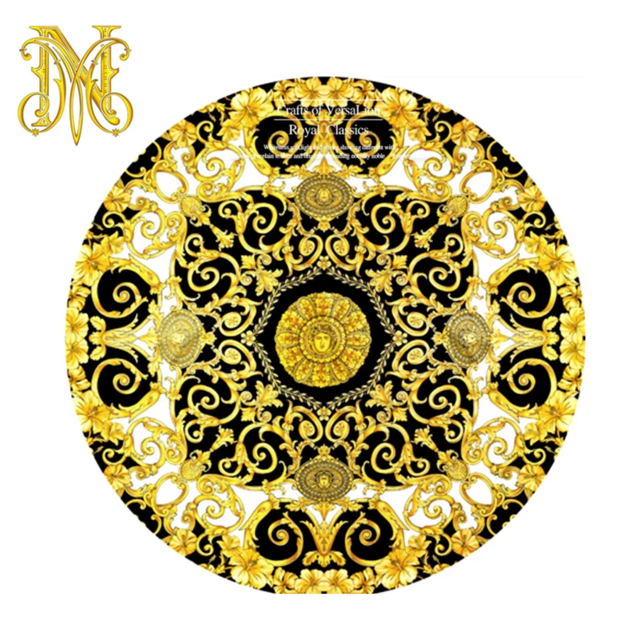 Luxury Branded Versace Medusa Logo Royal Gold Home Decoration Round Area Rugs (RV003)