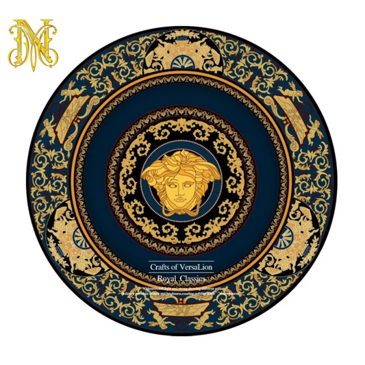 Navy Blue Gold Versace Medusa Design Luxury Style Home Decoration Round Area Rugs (RV002)