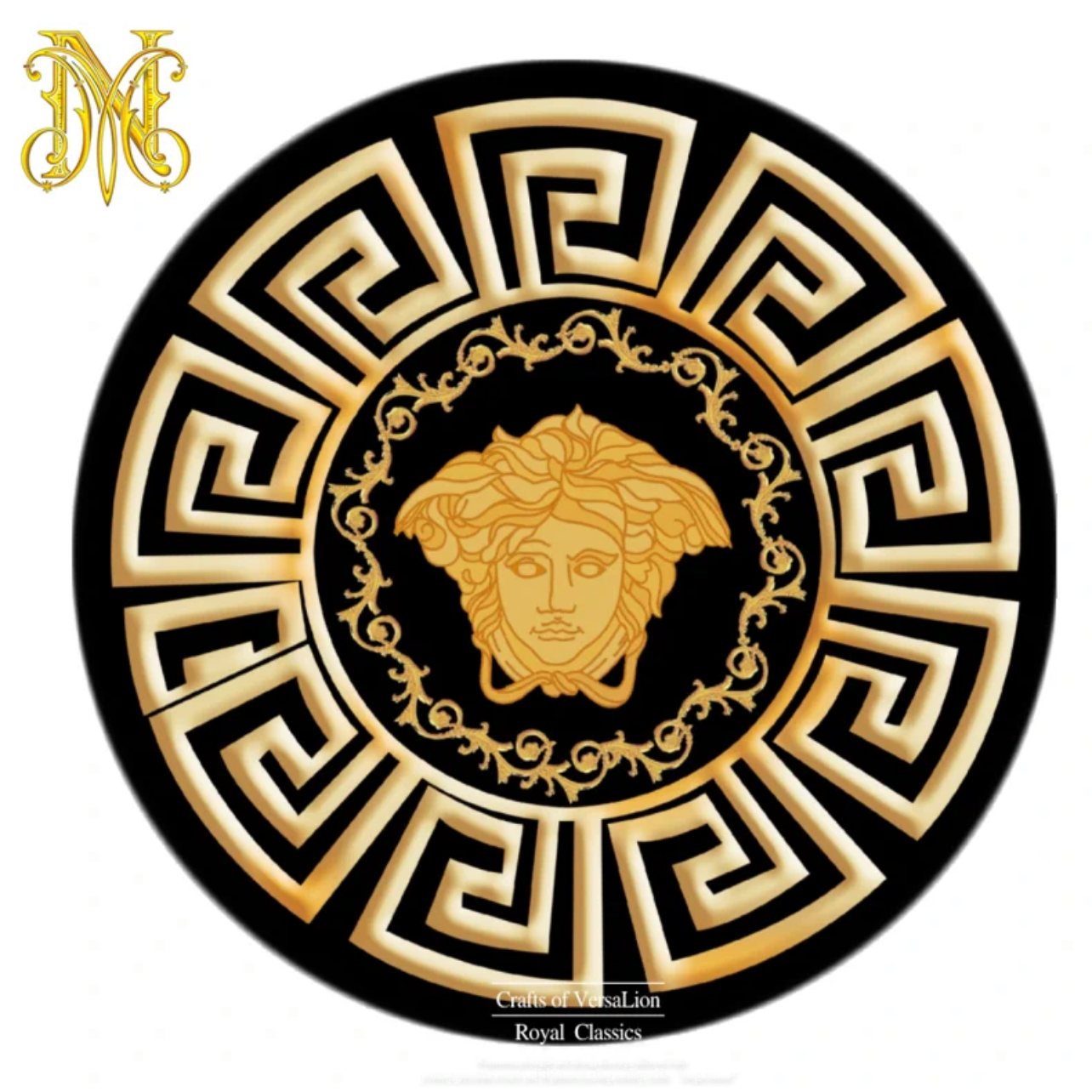 Black Gold Versace Medusa Round Carpet Luxury Home Decoration Area Rugs (RV001)