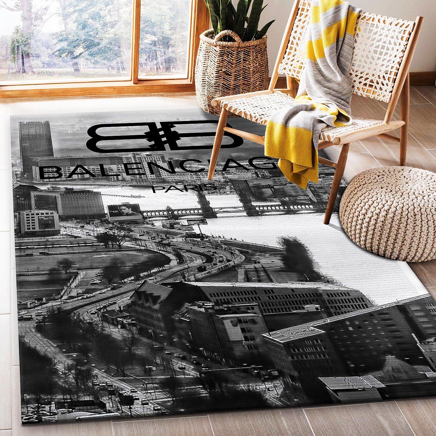 City View Design Luxury Branded Logo Balenciaga Modern Home Decoration Rectangle Area Rugs (BLC016)