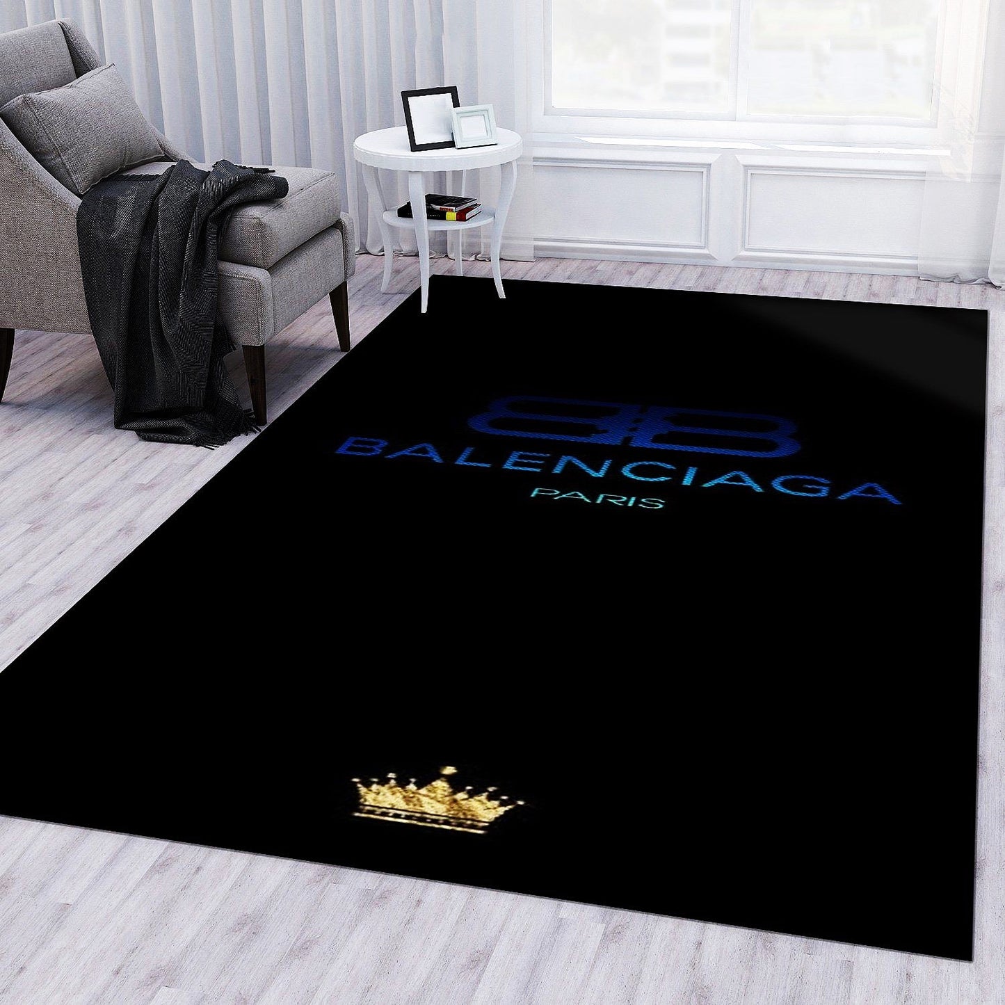 Plain Black Blue Design Luxury Branded Balenciaga Logo Modern Home Decoration Rectangle Area Rugs (BLC018)