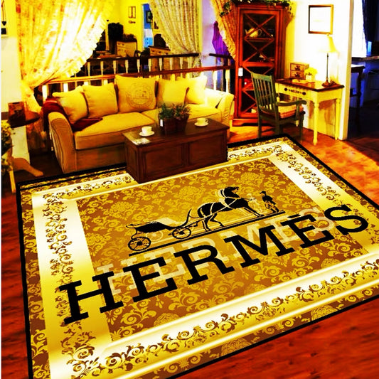 Luxury Gold Hermes Horse Branded Logo Design Home Decoration Rectangle Area Rugs (014)