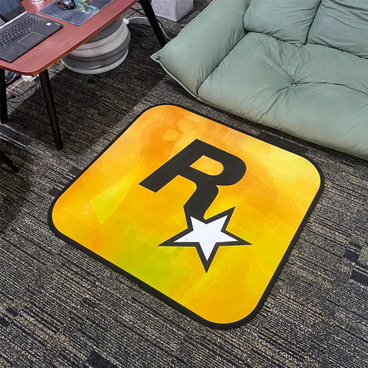 Gold Rockstar Game Brand Logo Design Modern Square Carpet Gaming Room Decoration Rugs (SR005)