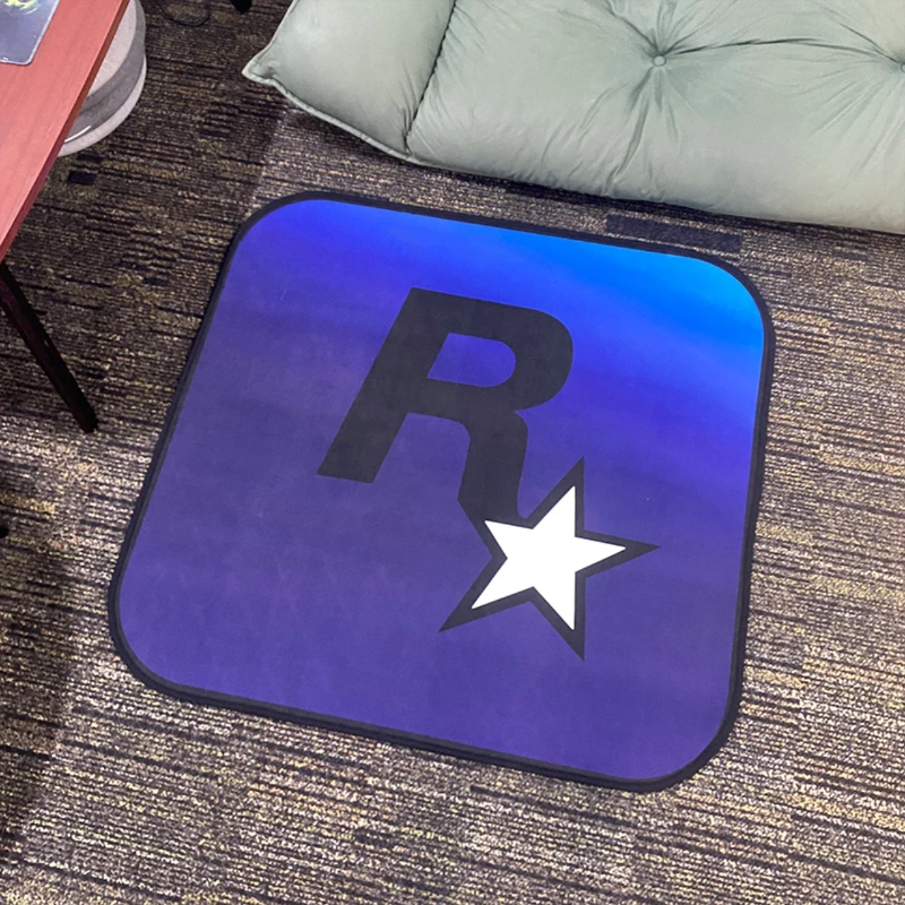 Dark Blue Rockstar Game Brand Logo Design Square Carpet Gaming Room Decoration Rugs (SR002)