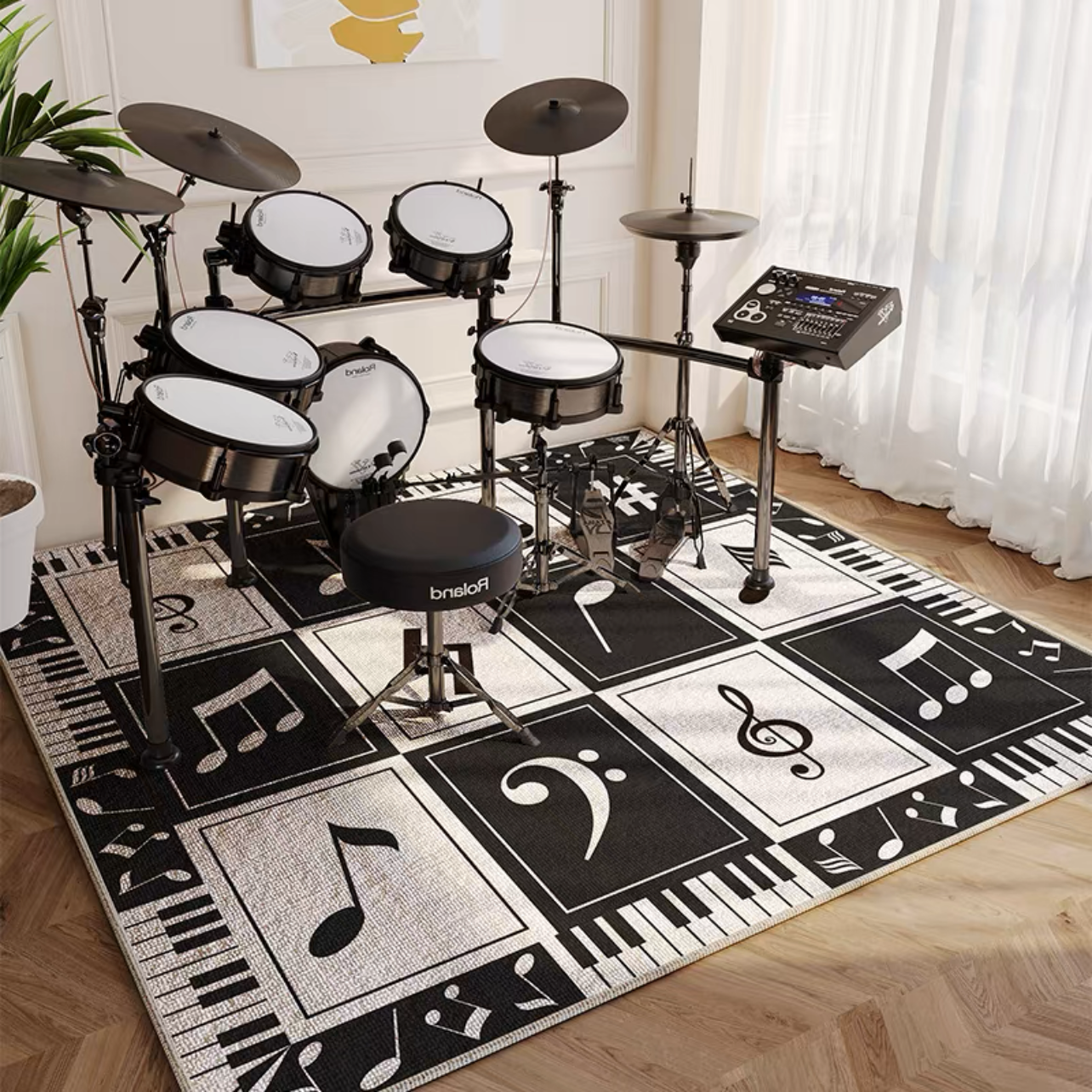 Drum Kit Area Square Carpet Music Note Piano Keyboard Design Musician Room Decoration Rugs (SD009)