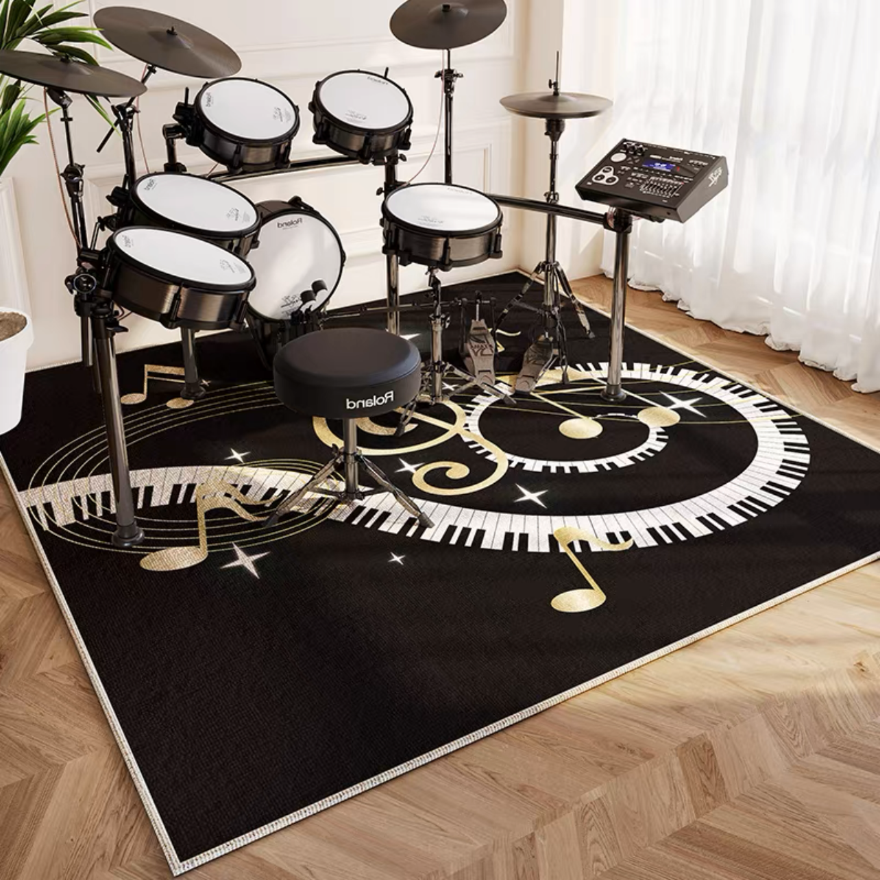 Studio Recording Room Decoration Rugs Piano Keyboard Design Drum Kit Area Square Carpet (SD007)