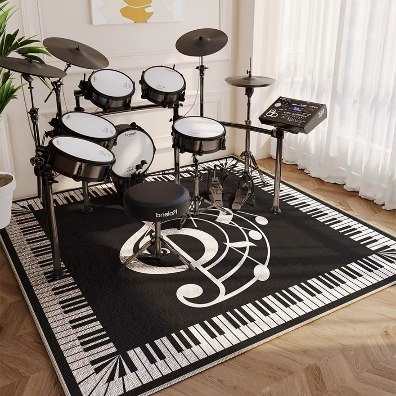 Piano Keyboard Music Note Design Square Carpet Drum Kit Area Studio Room Decoration Rugs (SD004)