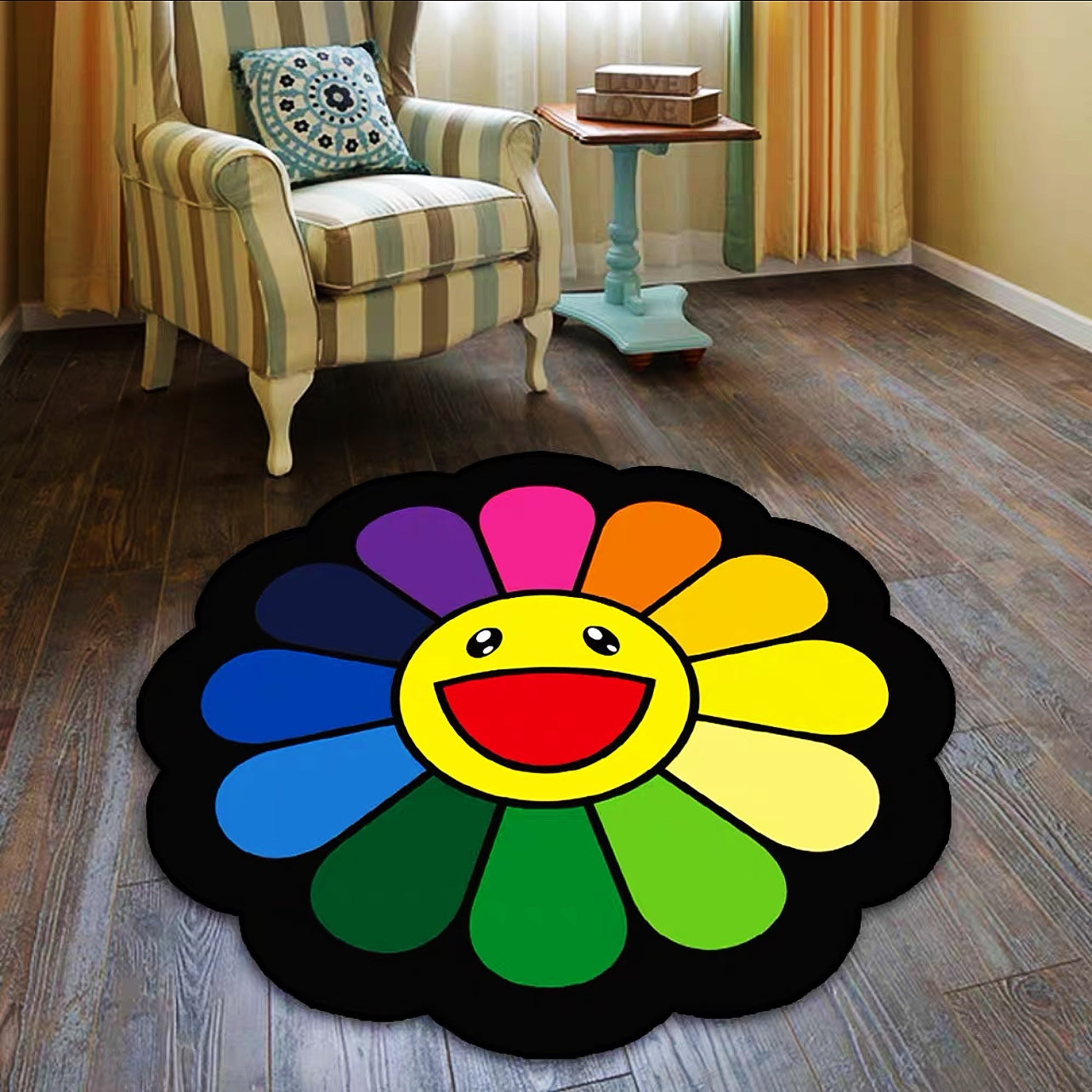 Takashi Murakami Streetwear Art Rainbow Sunflower Round Carpet Home Decoration Area Rugs (RM015)