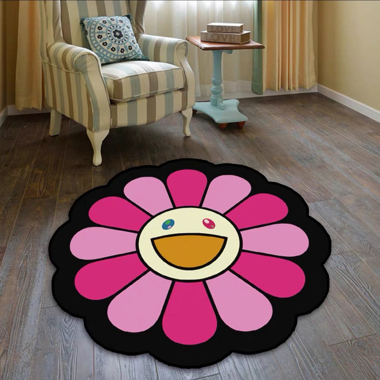 Pinky Street Art Sunflower Murakami Design Modern Round Carpet Home Decoration Area Rugs (RM011)