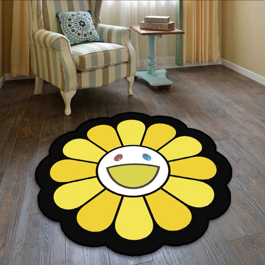 Street Art Yellow Murakami Sunflower Design Modern Living Room Decoration Round Area Rugs (RM010)