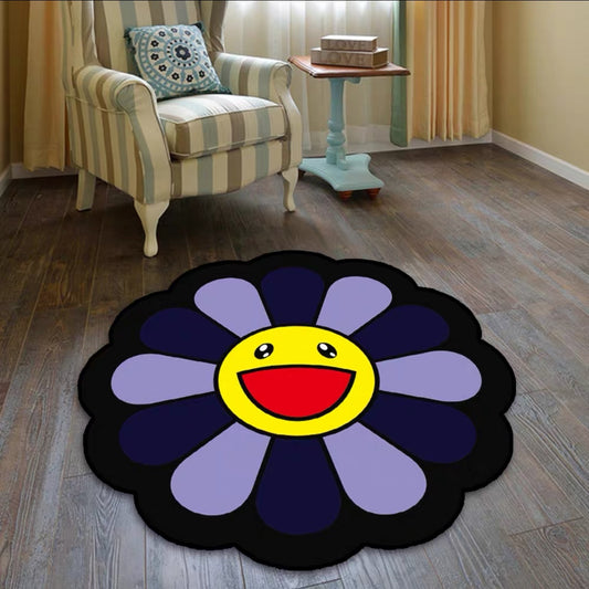 Purple Sunflower Street Art Design Takashi Murakami Modern Home Decoration Round Area Rugs (RM009)