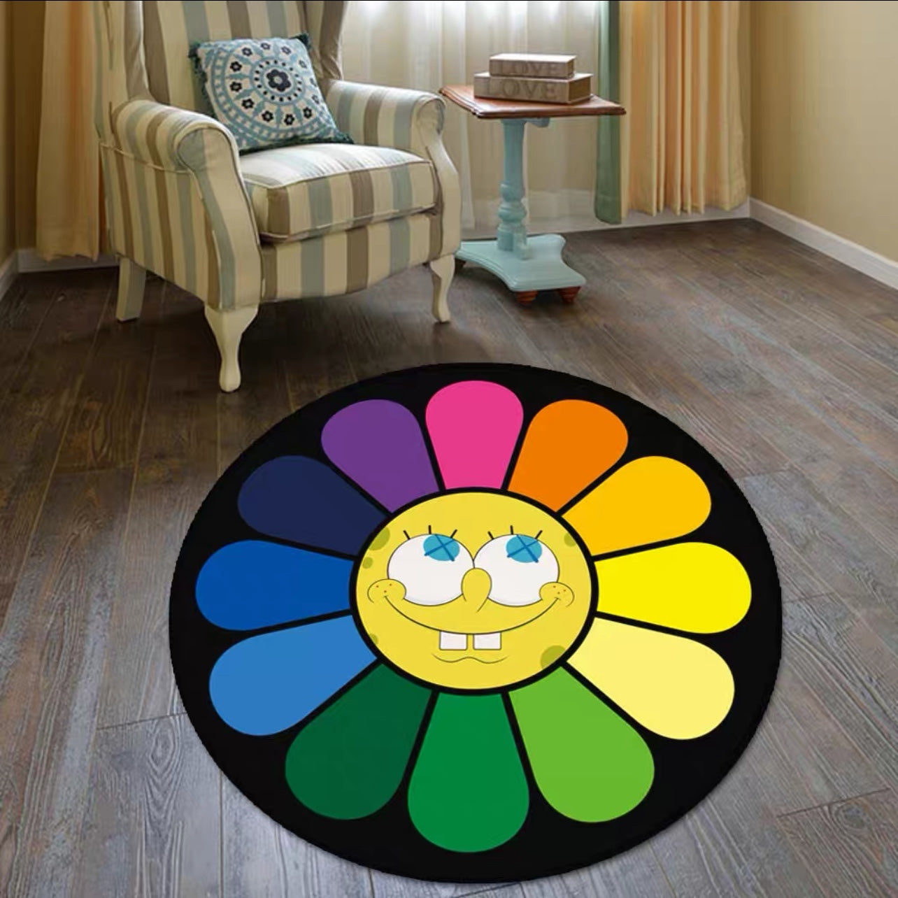 Spongebob Murakami Sunflower Round Carpet Modern Home Decoration Area Rugs (RM007)