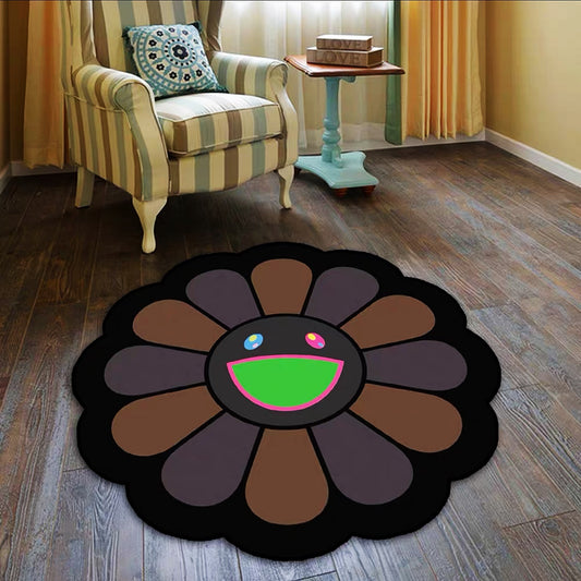 Black Warrior Takashi Murakami Sunflower Modern Home Decoration Round Area Rugs (RM005)