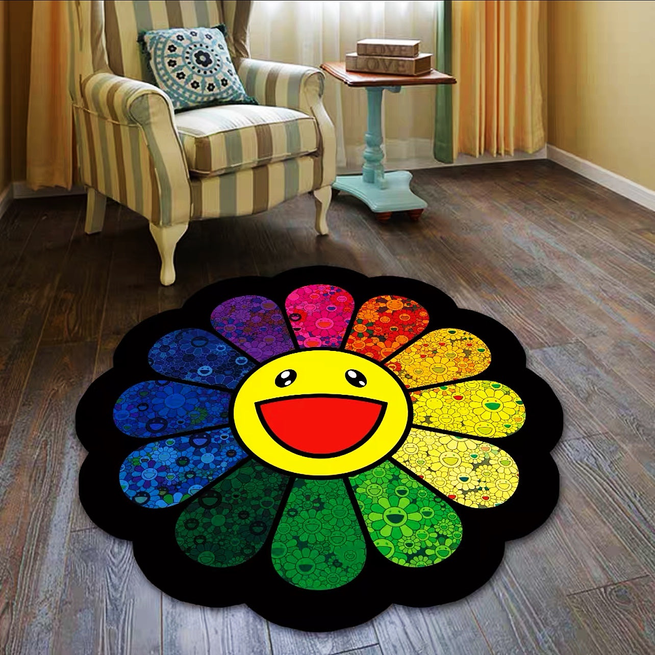 Street Art Sunflower Takashi Murakami Round Carpet Modern Home Decoration Area Rugs (RM004)