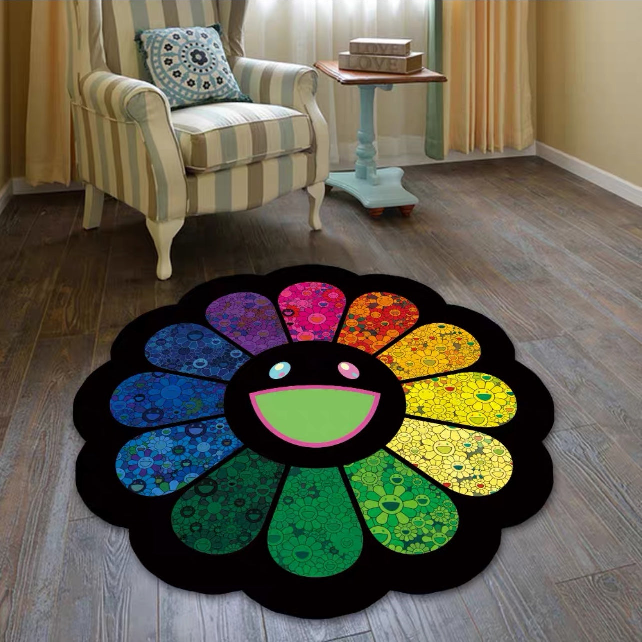 Sunflower Street Art Modern Home Decoration Murakami Round Area Rugs (RM003)