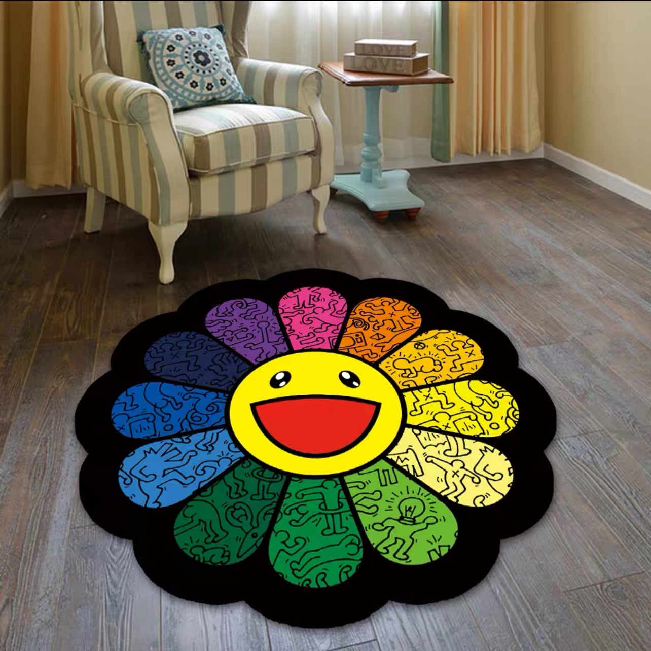 Takashi Murakami Sunflower Street Art Design Home Decoration Round Area Rugs (RM002)