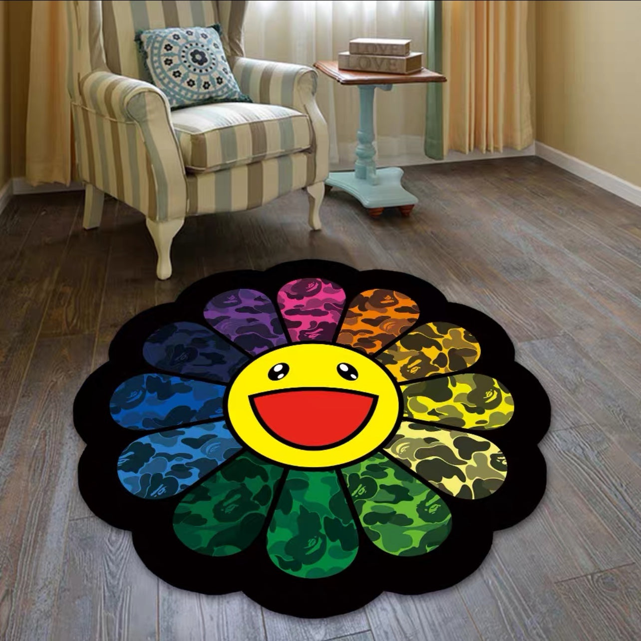 Murakami Streetwear Branded Sunflower Design Home Decoration Round Area Rugs (RM001)