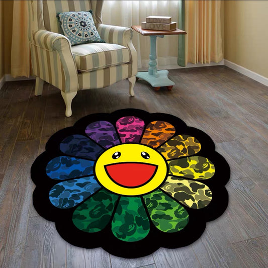 Murakami Streetwear Branded Sunflower Design Home Decoration Round Area Rugs (RM001)