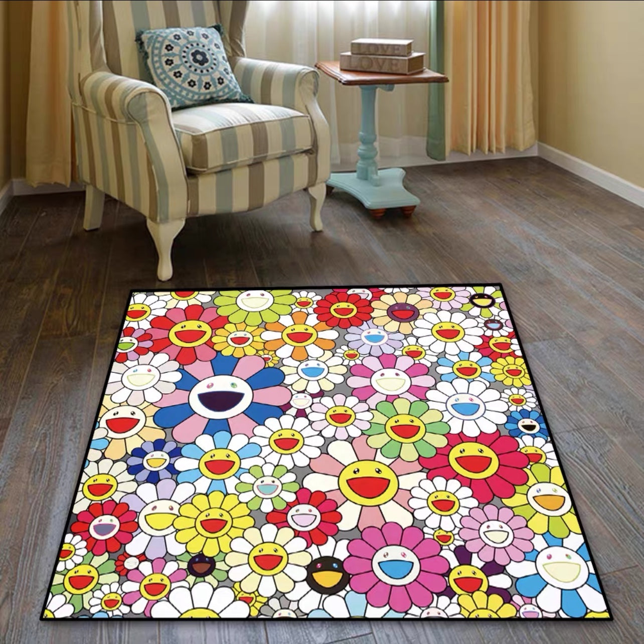 Takashi Murakami Classic Sunflower Design Square Carpet Velvet Home Decoration Rugs (SM020)