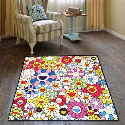 Takashi Murakami Classic Sunflower Design Square Carpet Velvet Home Decoration Rugs (SM020)