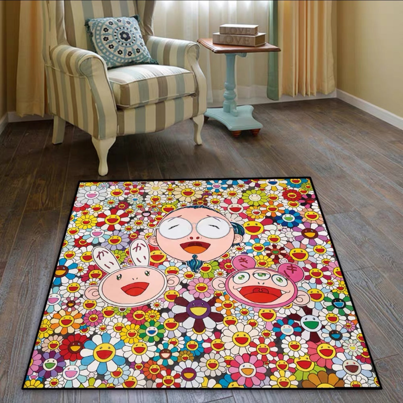 Streetwear Brand Cute Murakami Street Art Design Sunflower Square Carpet Home Decoration Rugs (SM019)