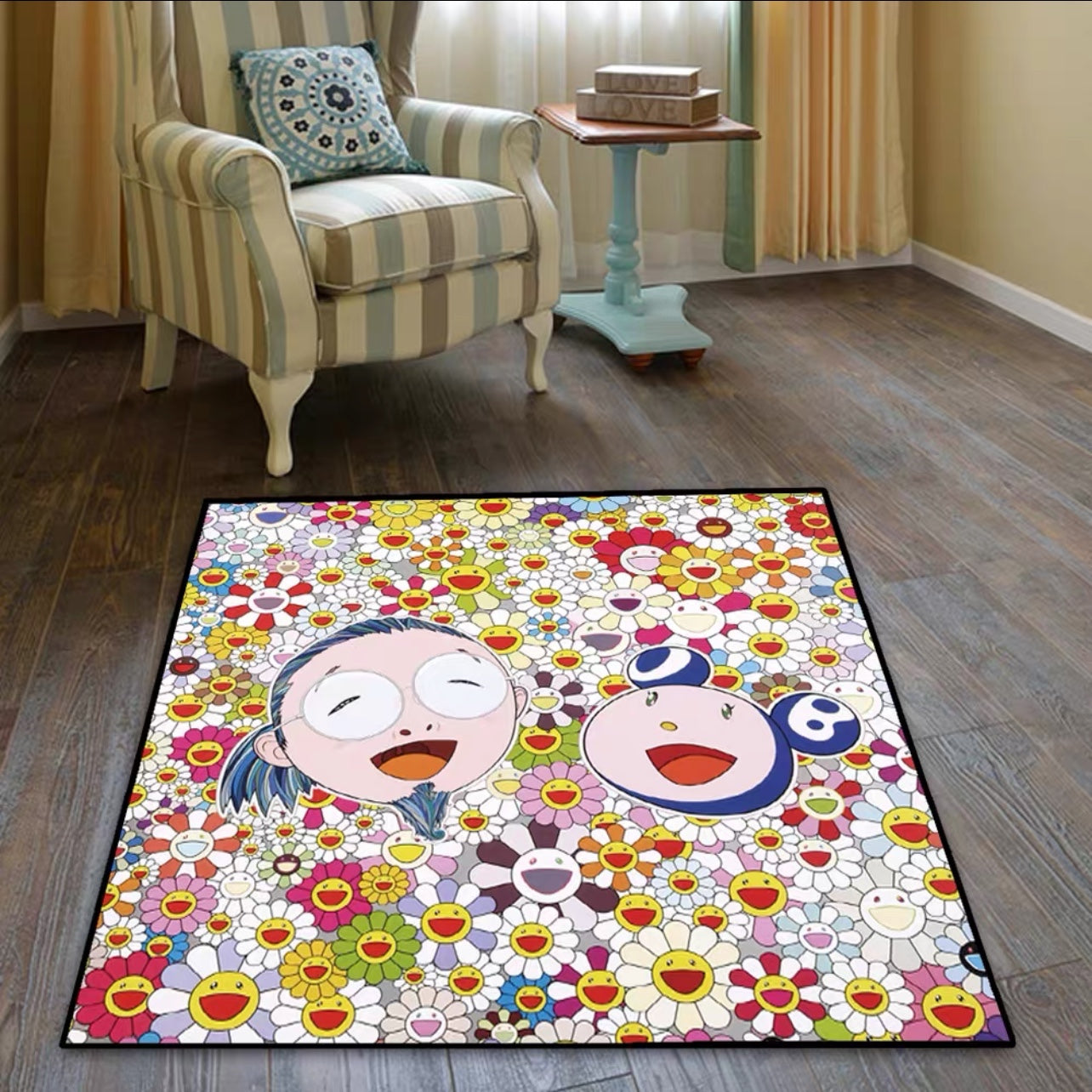 Cute Street Art Murakami Sunflower Square Carpet Home Decoration Rugs (SM017)