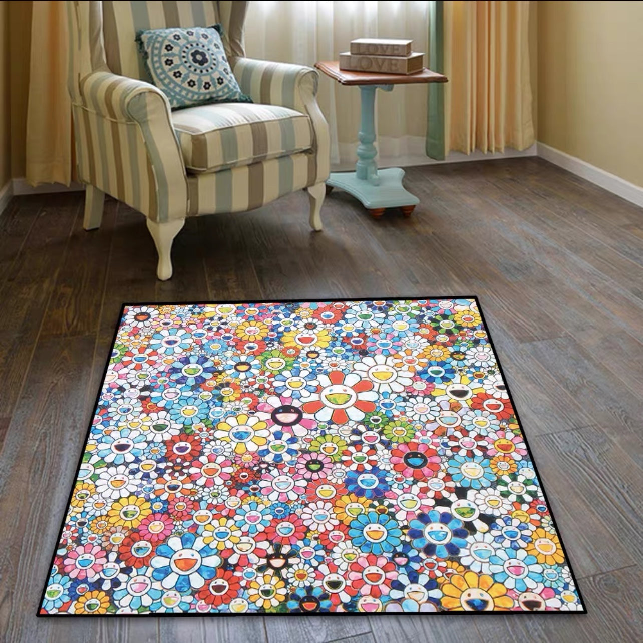 Sunflower Street Art Murakami Streetwear Brand Square Carpet Modern Home Decoration Rugs (SM015)