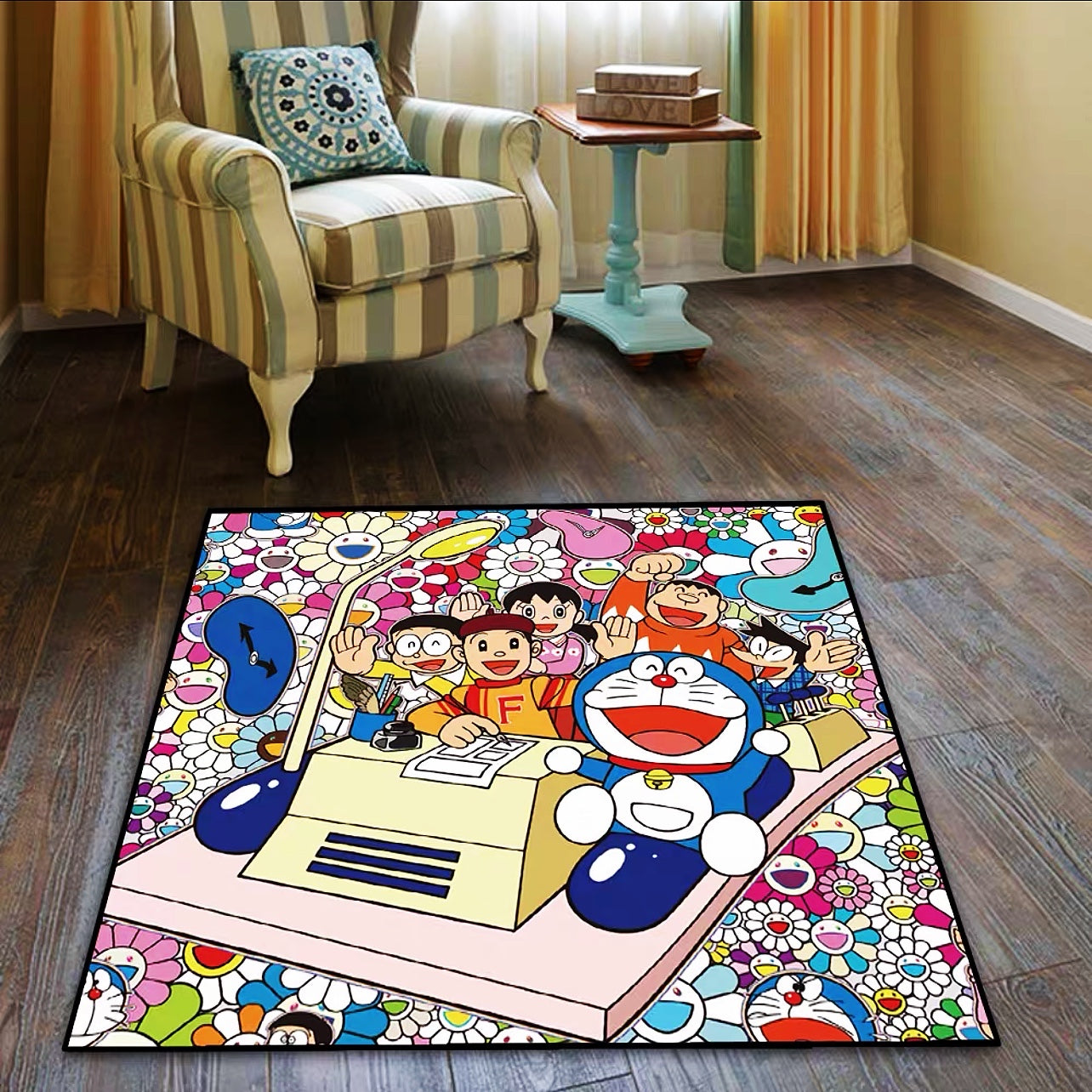 Japanese Anime Doraemon Murakami Sunflower Background Design Modern Square Carpet Home Decoration (SM013)