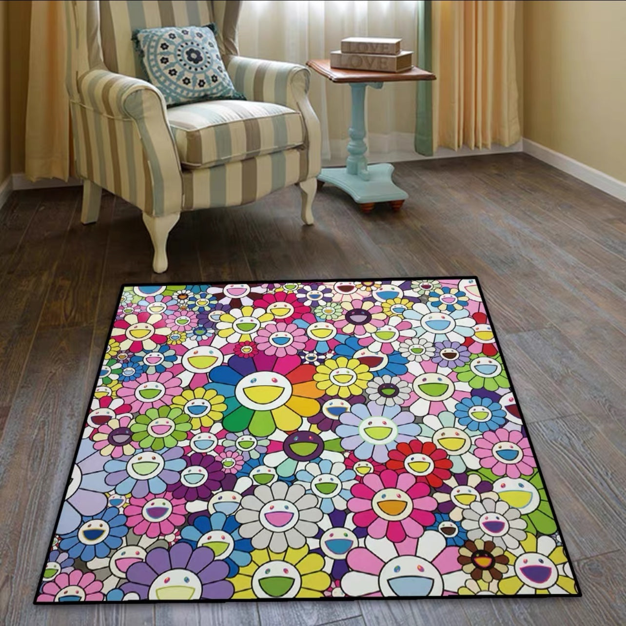 Takashi Murakami Street Art Sunflower Design Square Carpet Home Decoration Rugs (SM012)