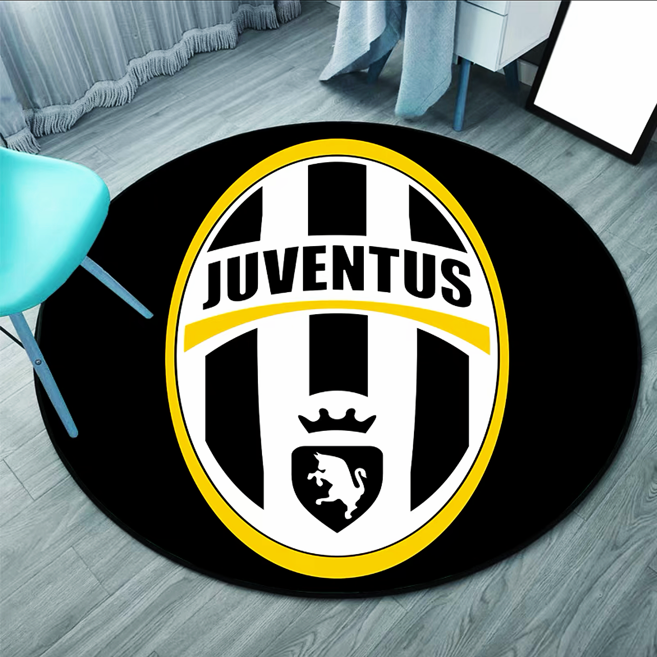 Juventus Italy Series A Football Team Logo Design Modern Round Carpet Home Decoration Rugs (RFT012)