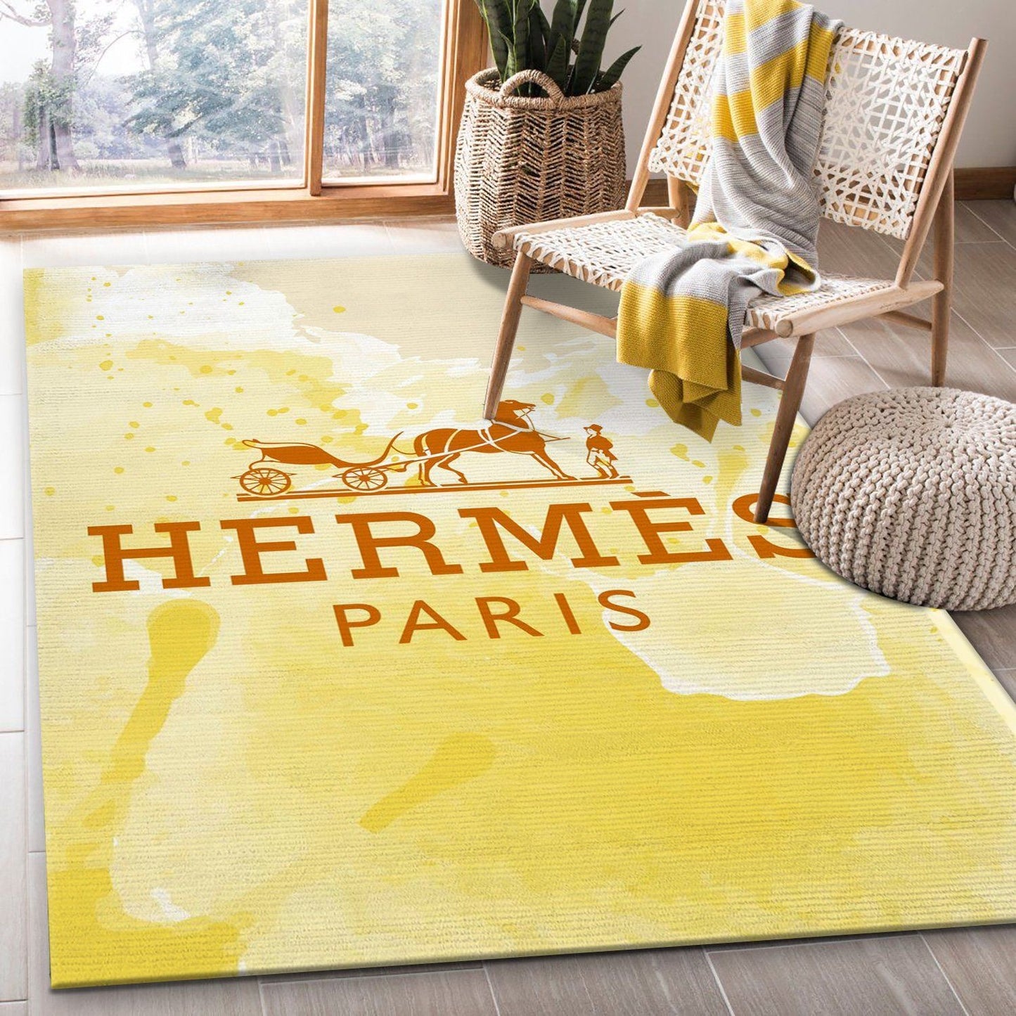 Royal Gold Hermes Plain Logo Design Luxury Home Decoration Rectangle Area Rugs (H013)