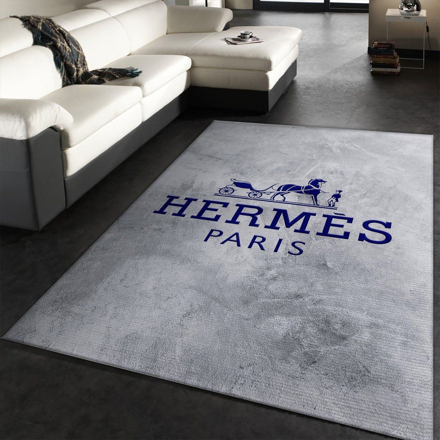 Plain Grey Hermes Branded Logo Modern Home Decoration Rectangle Area Rugs (H011)