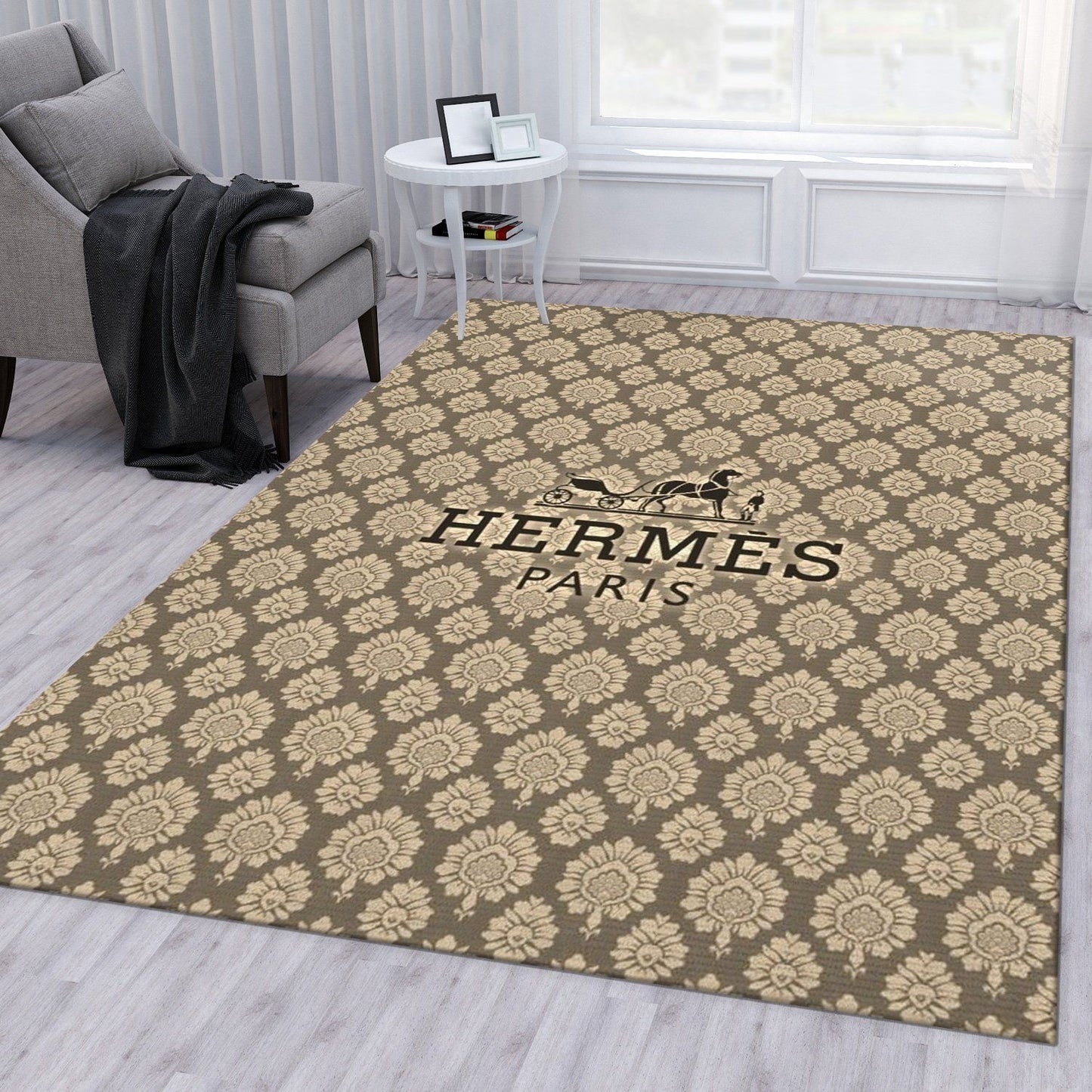 Hermes Flower Luxury Branded Logo Home Decoration Rectangle Area Rugs (H006)