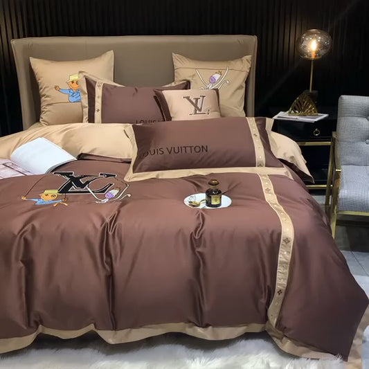 Brown Louis Vuitton LV Egyptian Cotton Bedding Set